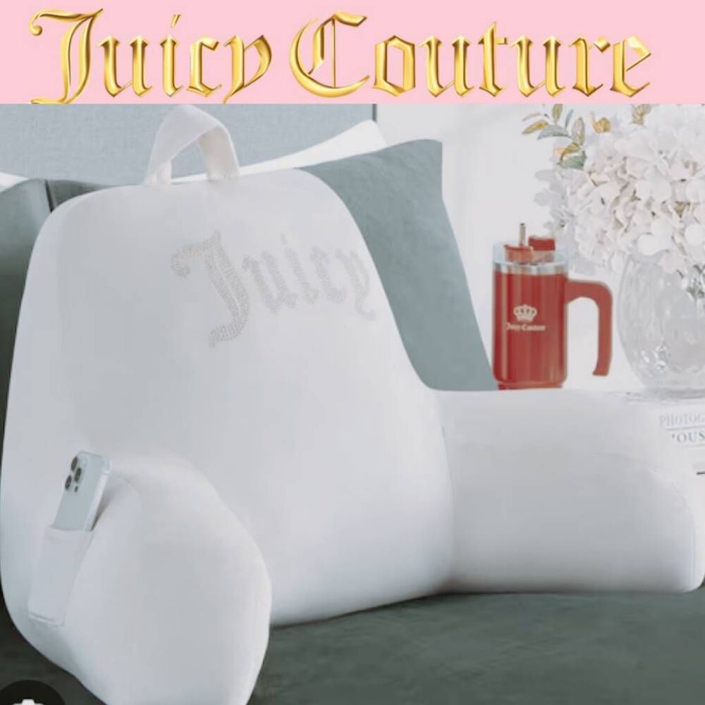 Juicy Couture Home Rhinestone Logo Plush Bed Rest Pillow w/Cell Phone Pocket